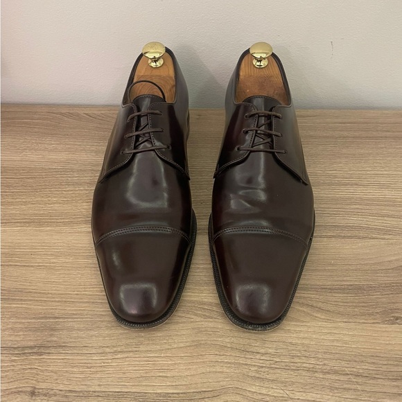 Ferragamo  7D Brown Leather Cap Toe Derby/Oxford Men's Lace Up tie shoes - Picture 5 of 9